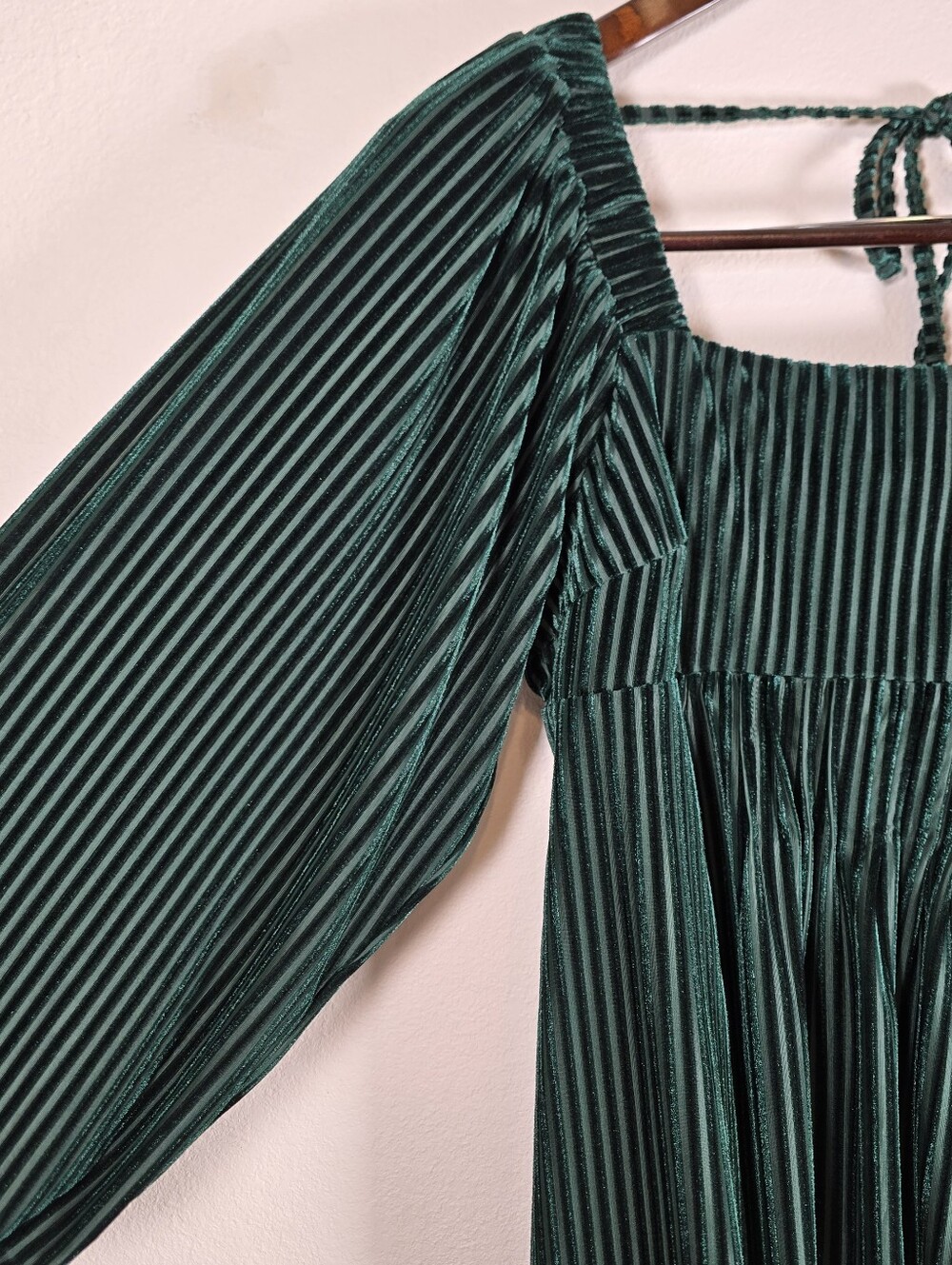 Emerald Green Ribbed Velvet Babydoll Dress M - Picture 4 of 9